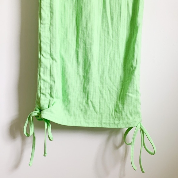 Missguided Rib V Neck Collar Detail Mini Dress Neon Green 2 - Picture 4 of 7